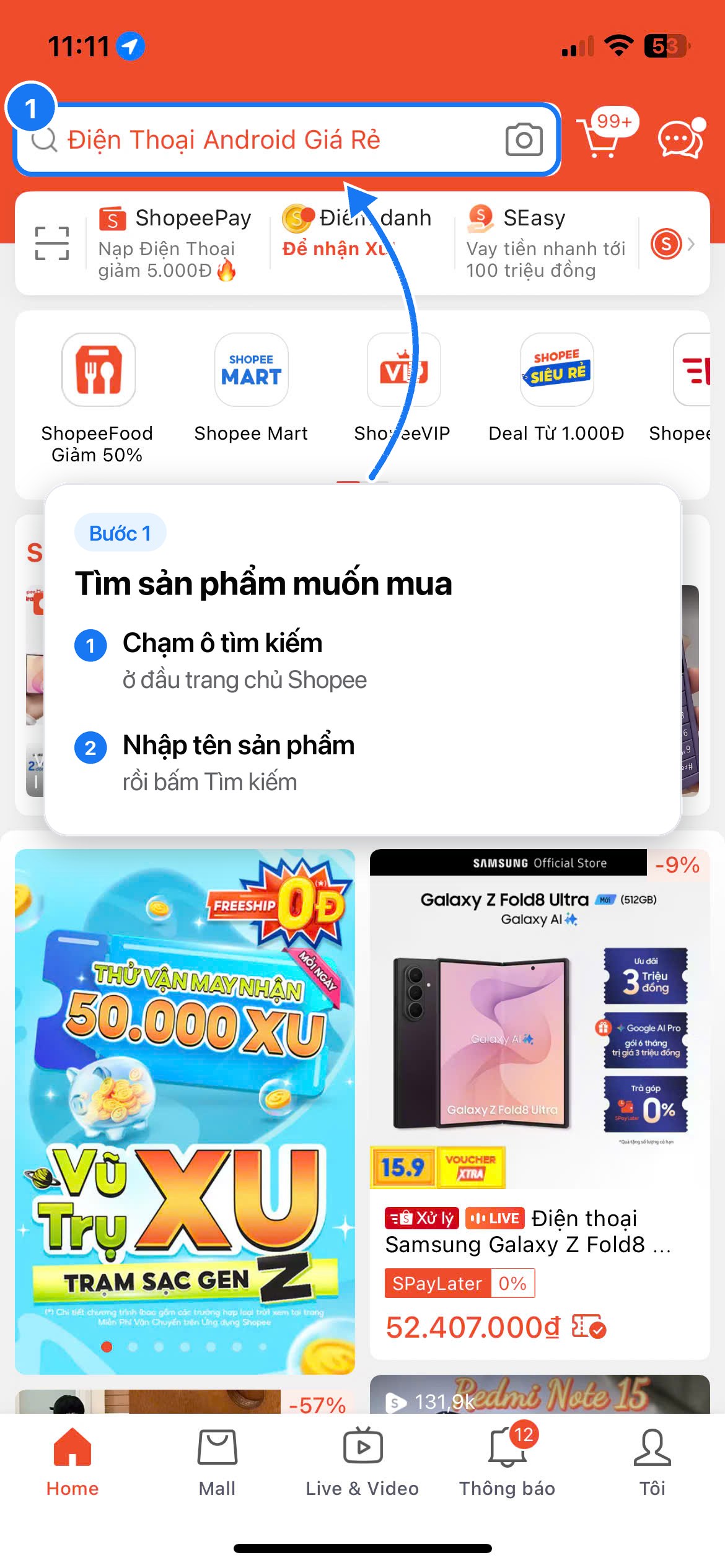 Bước 01: Tìm sản phẩm muốn mua