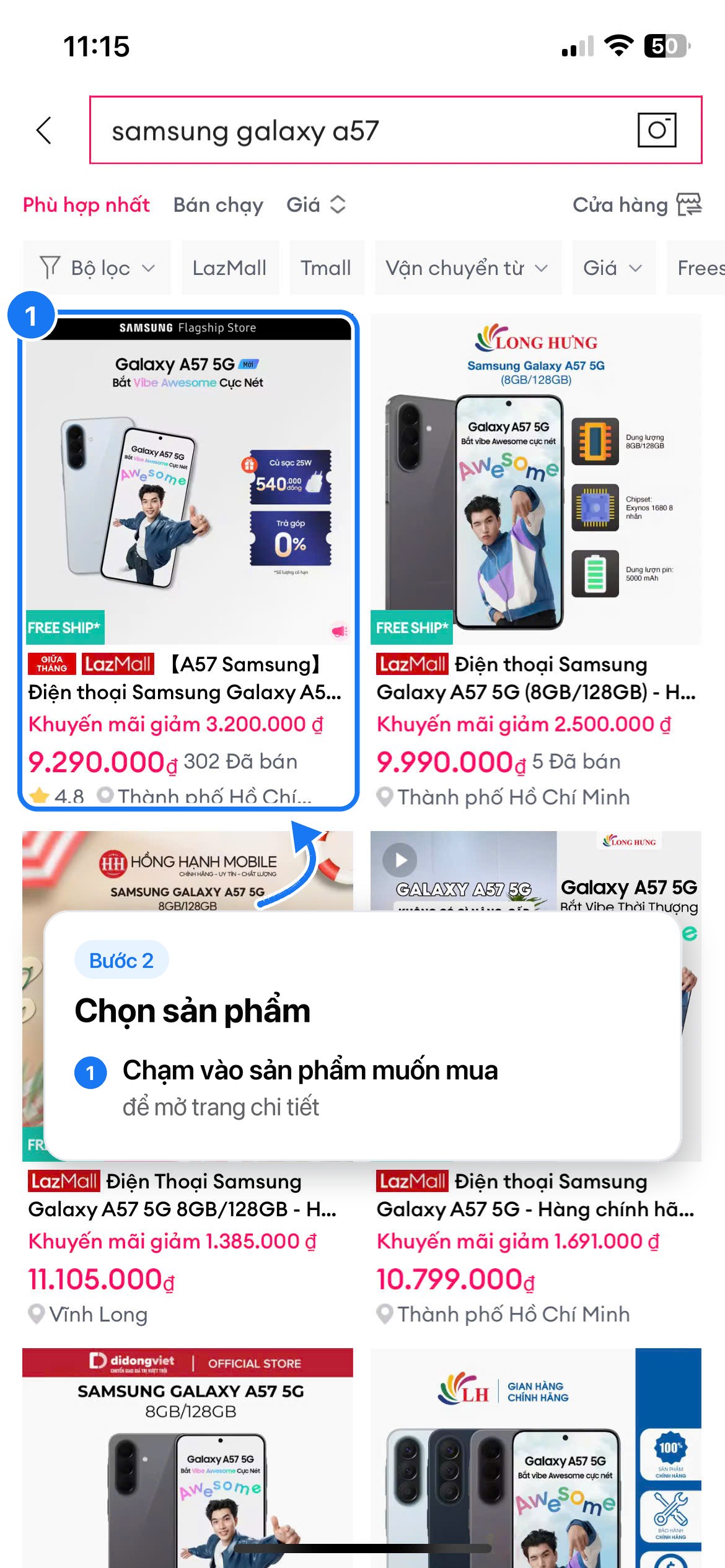 Bước 02: Chọn sản phẩm