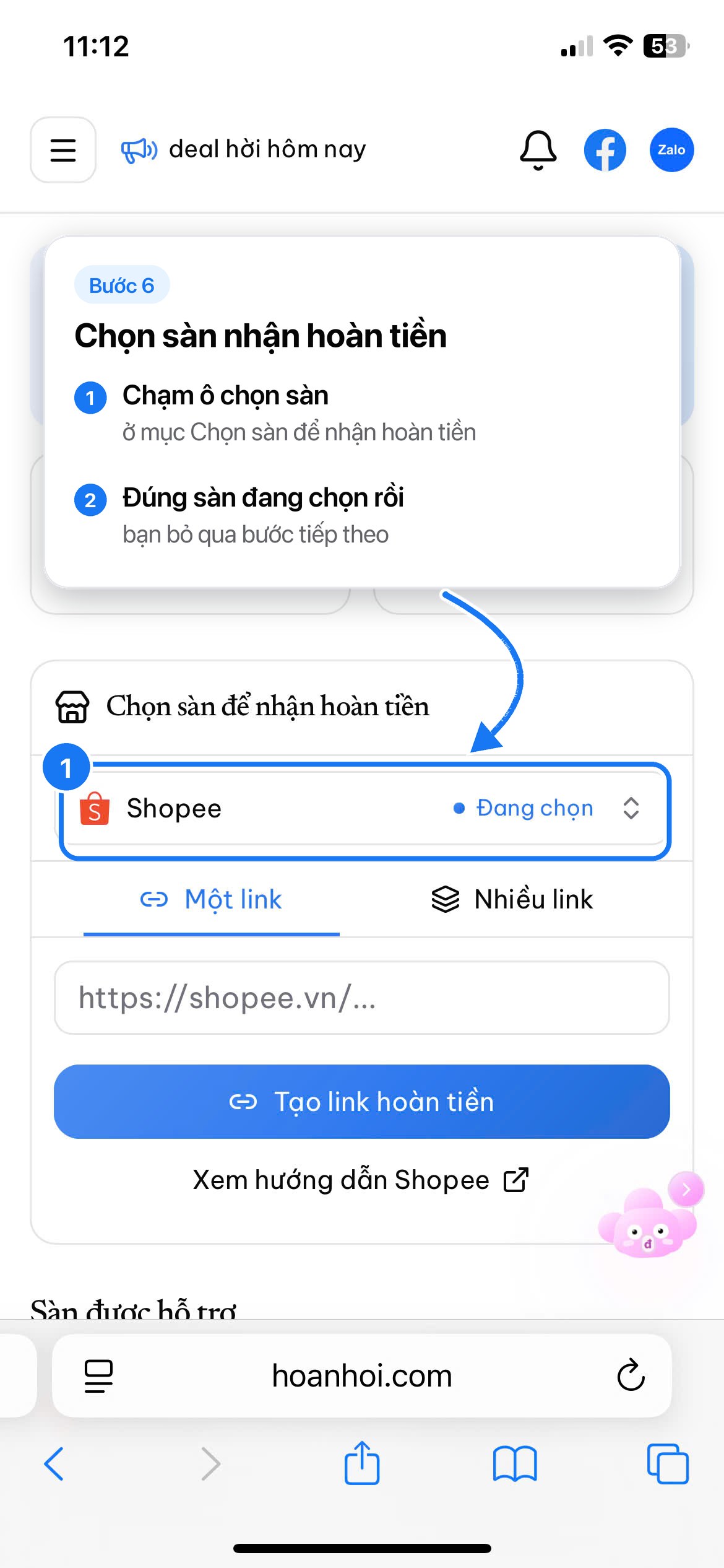 Bước 06: Chọn sàn Shopee