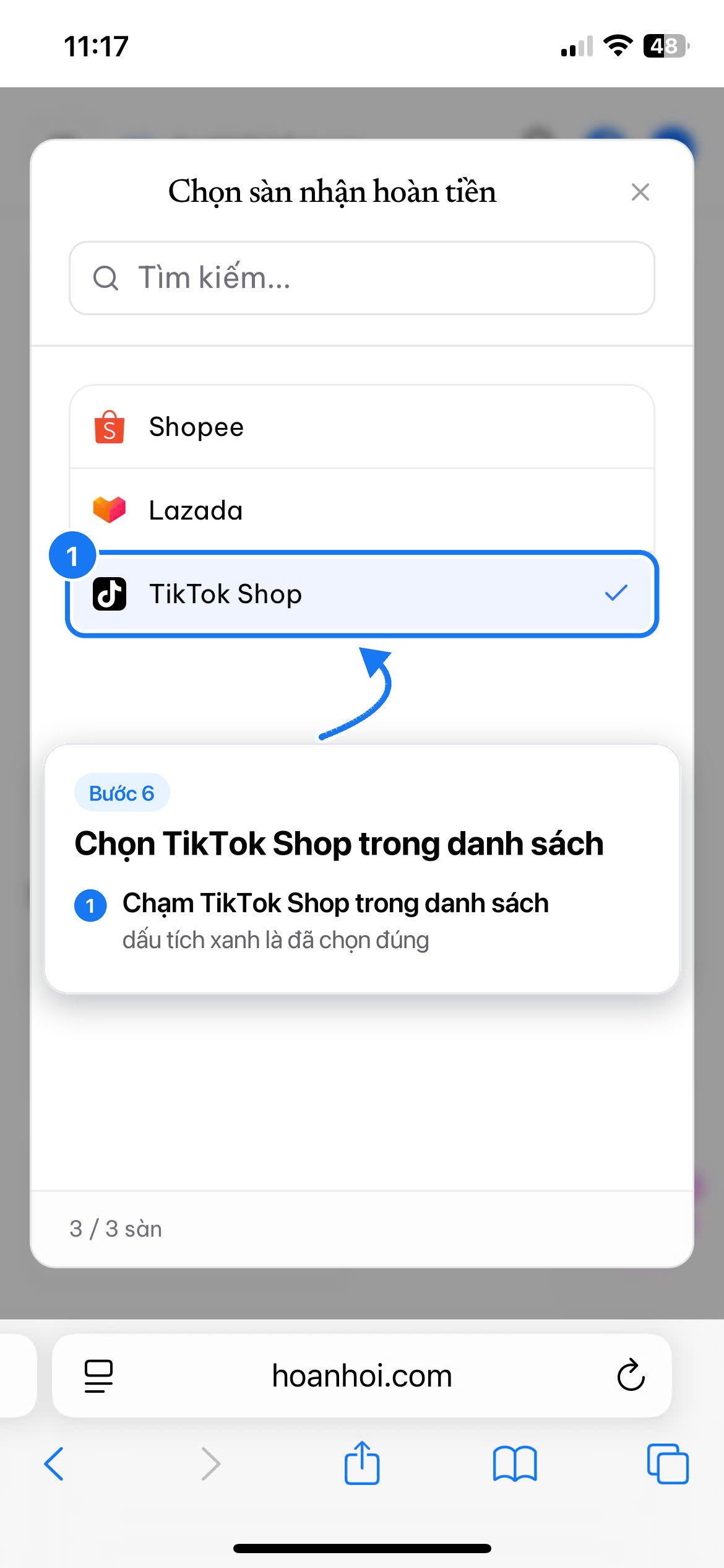 Bước 06: Chọn TikTok Shop trong danh sách