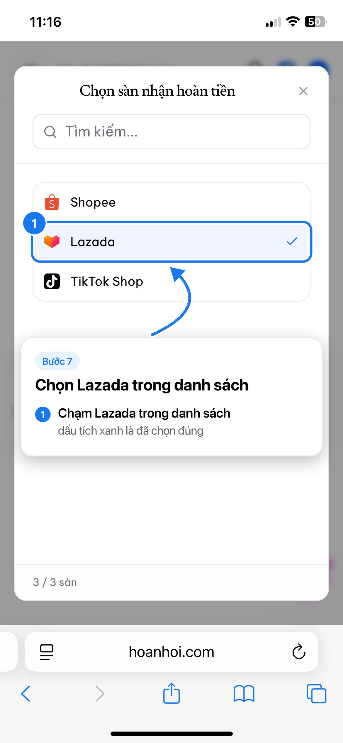 Bước 07: Chọn Lazada trong danh sách