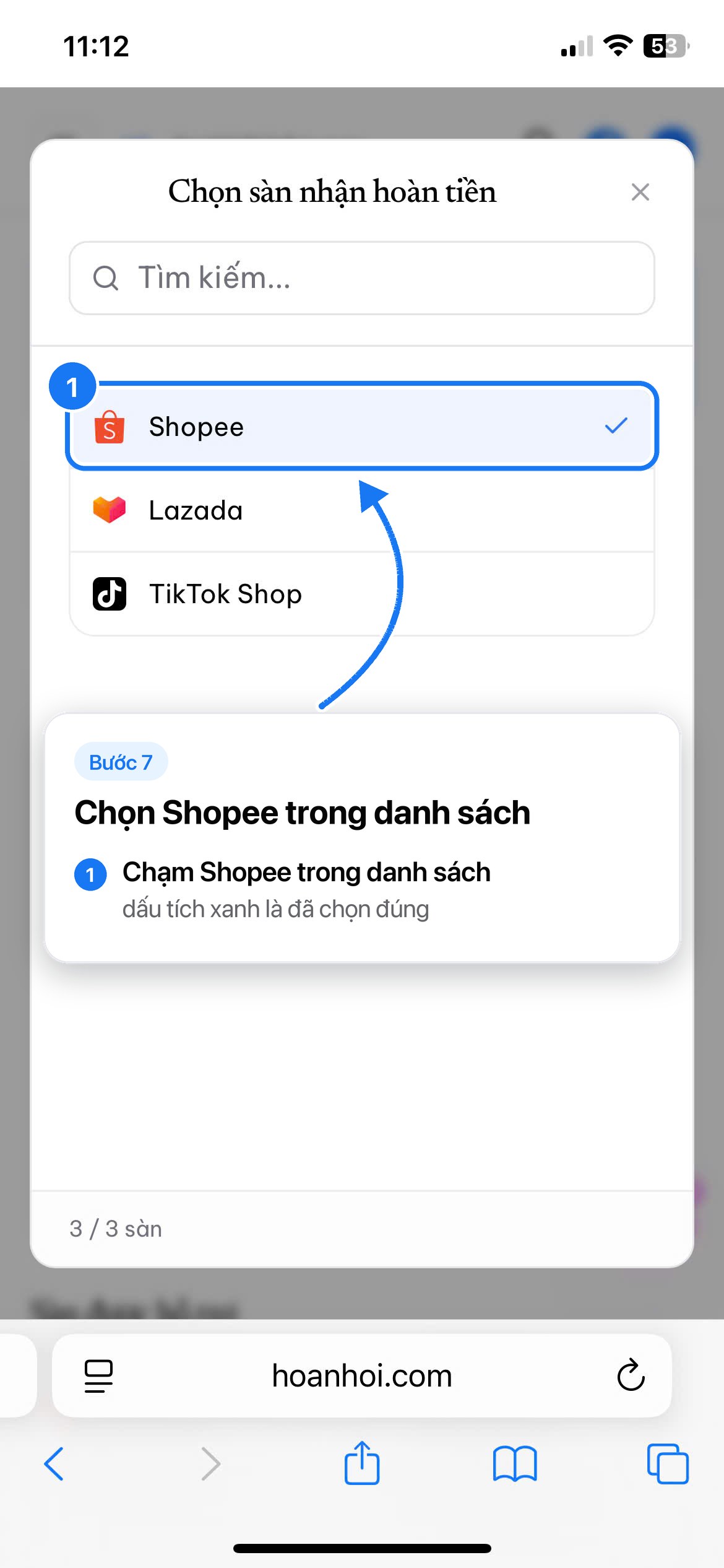 Bước 07: Chọn Shopee trong danh sách