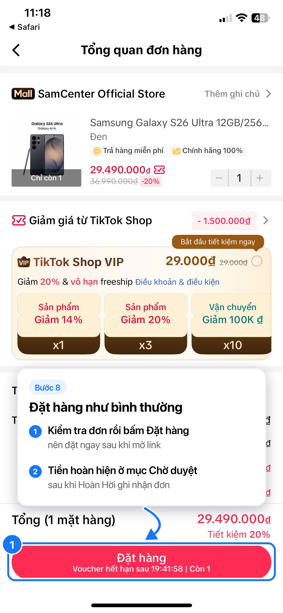 Bước 08: Đặt hàng như bình thường
