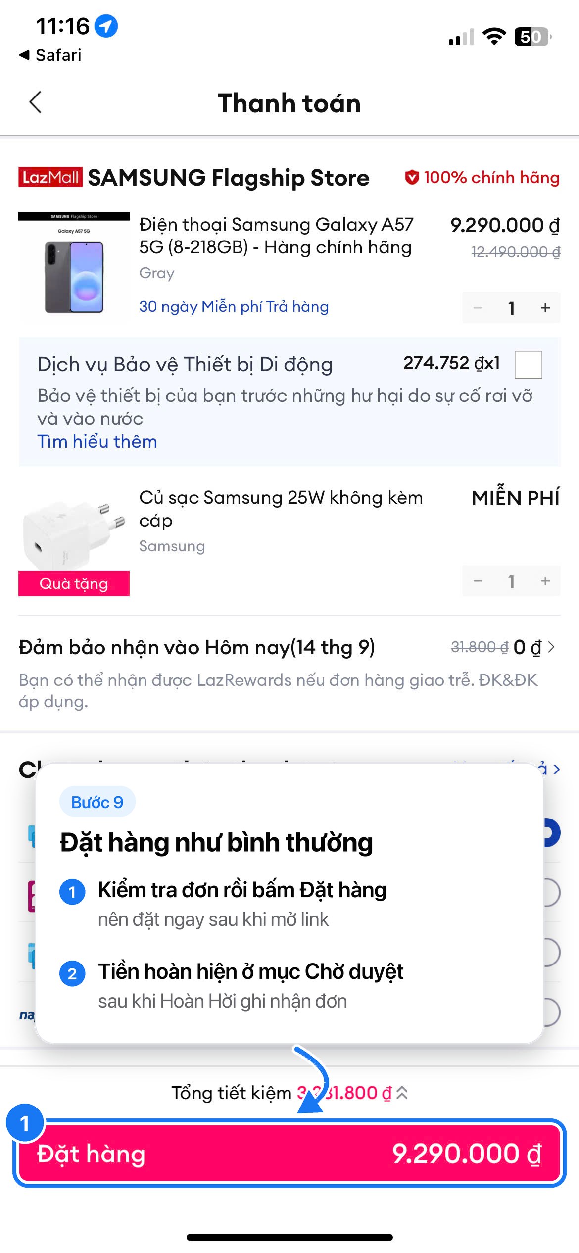 Bước 09: Đặt hàng như bình thường